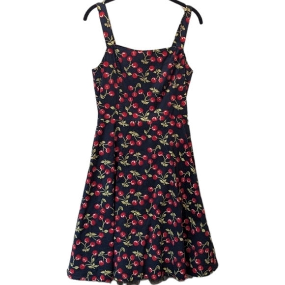 Up Front Cherry Print Sleeveless Rockabilly Retro Fit & Flare Dress (Juniors 9) - Picture 1 of 5